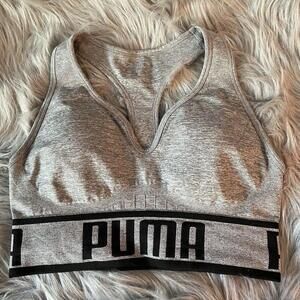 PUMA Seamless Sports Bra Racerback Gray Size Medium